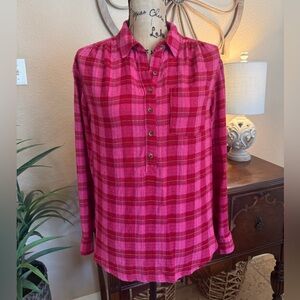 Anthropologie Vibrant Hot Pink Plaid Shirt
